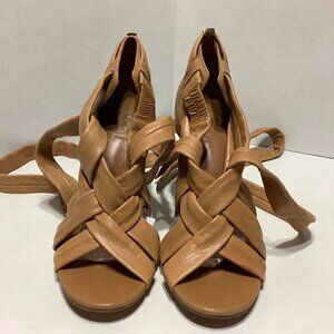 Tory Burch Wrap Up Heel - Lounge-Baby Tan Leather Shoes Stiletto Heel Size 7.5 M